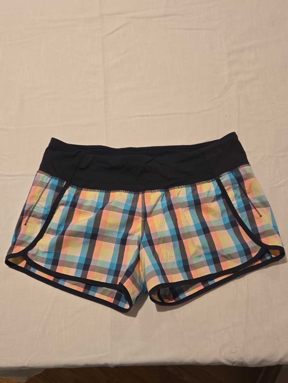 lululemon athletica Multicolor Plaid Running Shorts with Black Waistband